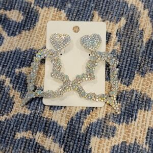 Bedazzled Heart-Shaped Silvertone Earrings